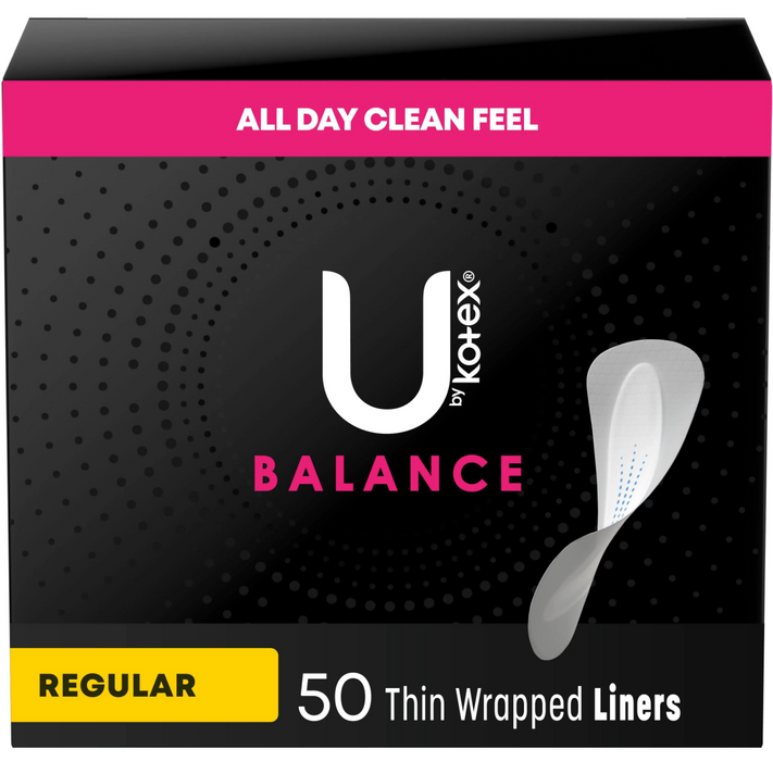 U by Kotex Balance Daily Wrapped Panty Liners, Light Absorbency, Regular Length, 50 ct