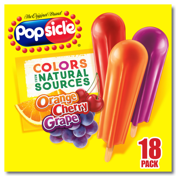 Popsicle Ice Pops Orange, Cherry & Grape Flavor, 18 ct