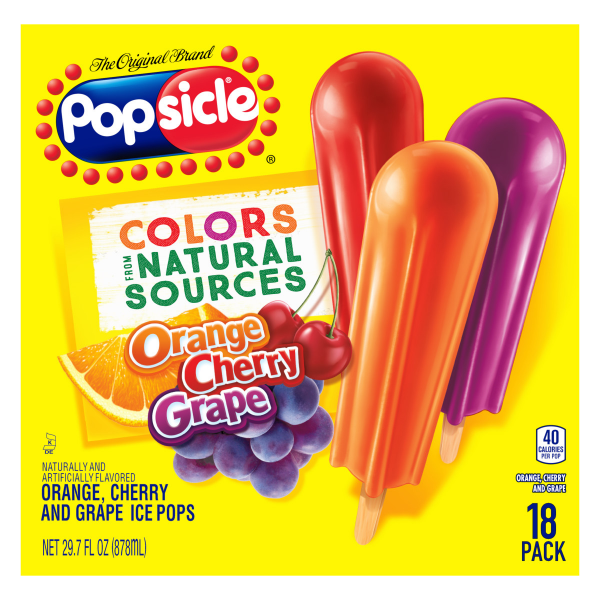 Popsicle Ice Pops Orange, Cherry & Grape Flavor, 18 ct