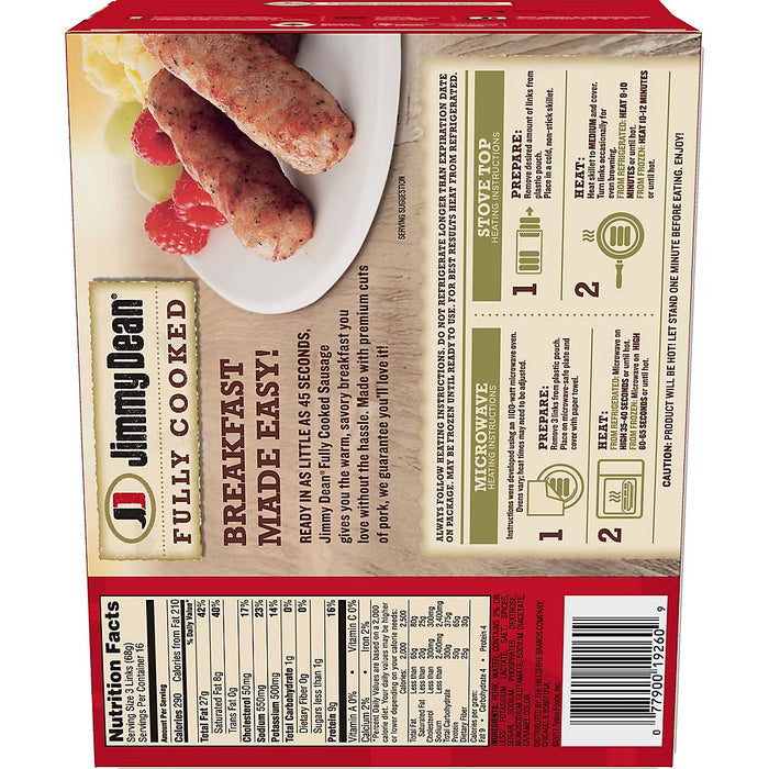 Jimmy Dean Fully Cooked Original Pork Sausage Links, 48 ct