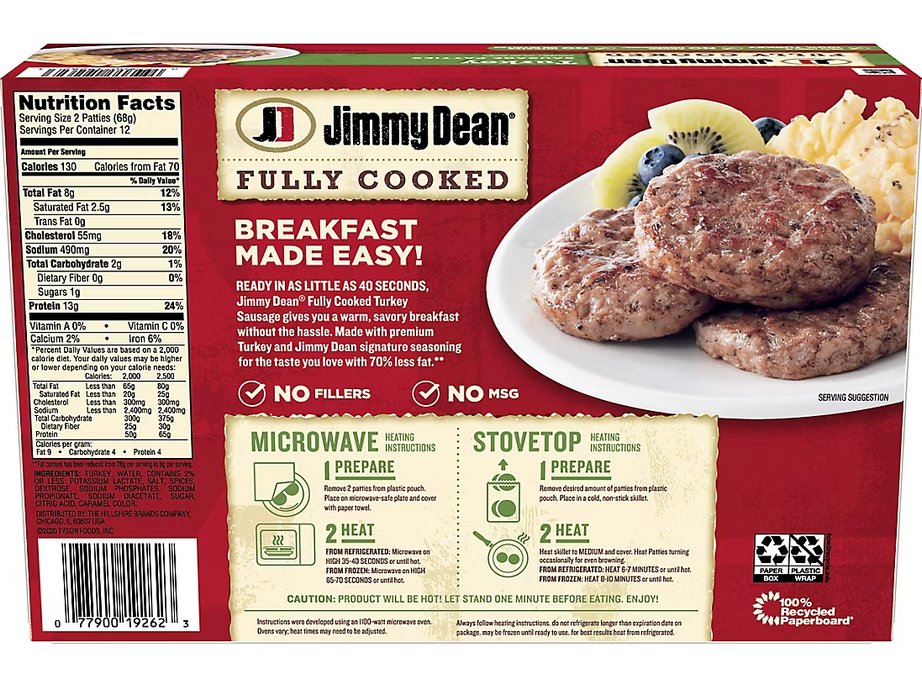 Jimmy Dean Turkey Sausage Patties, 24 ct