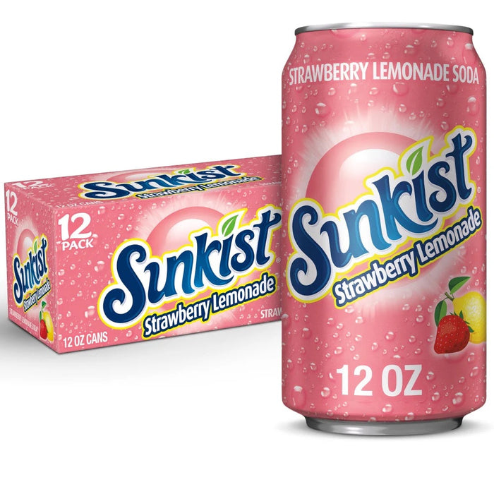 Sunkist Caffeine Free Strawberry Lemonade Soda Pop Cans, 12-Pack , 12 x 12 oz