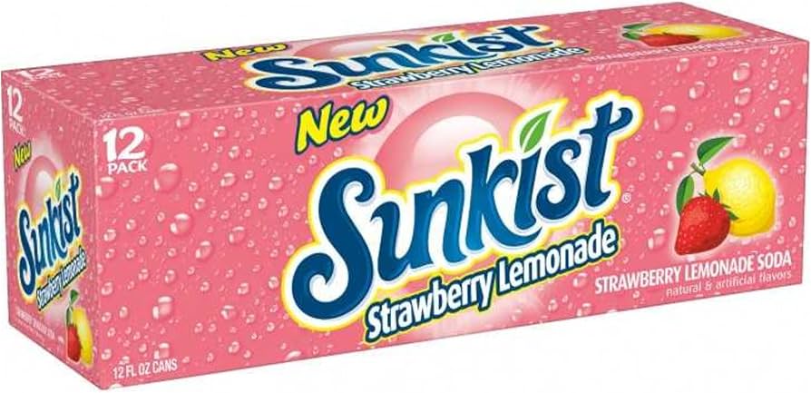 Sunkist Caffeine Free Strawberry Lemonade Soda Pop Cans, 12-Pack , 12 x 12 oz