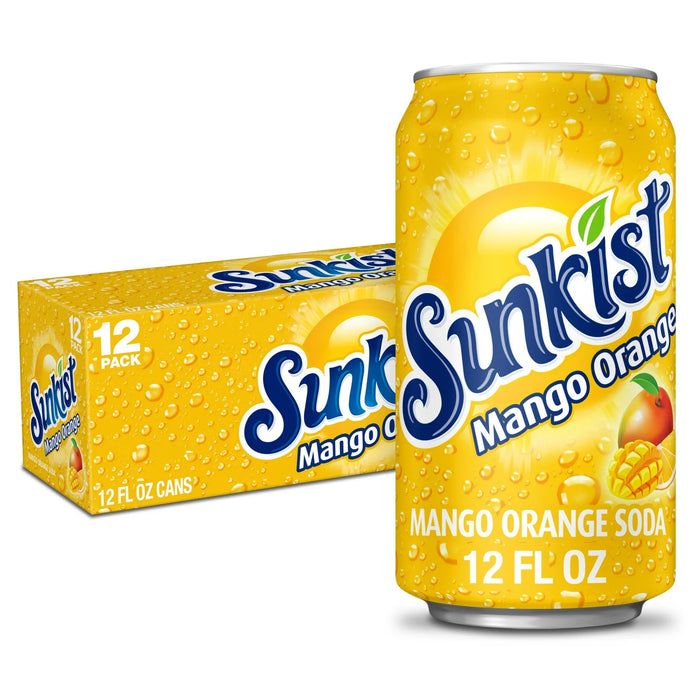 Sunkist Caffeine Free Mango Orange Soda Pop Cans, 12-Pack, 12 x 12 oz