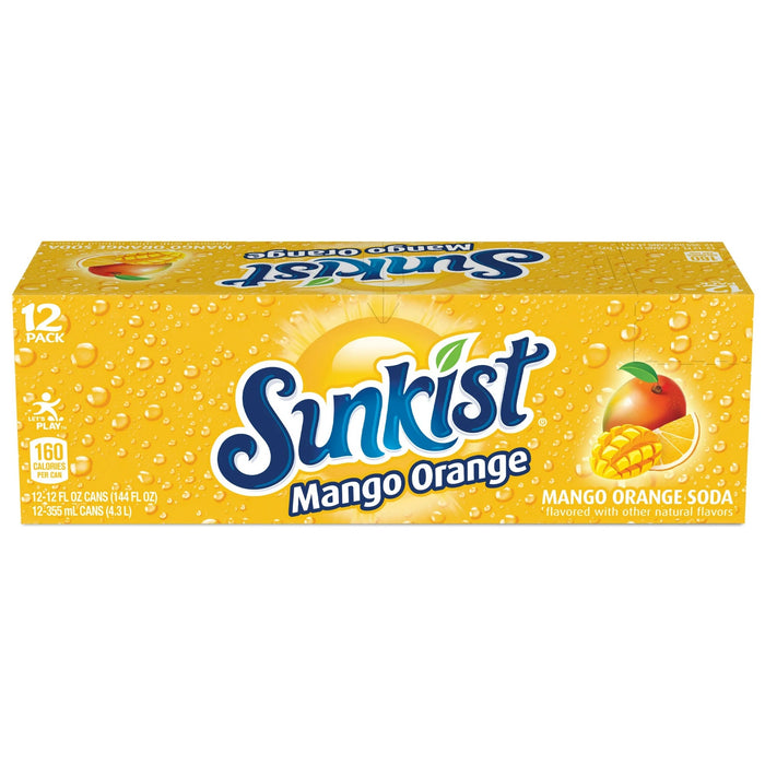 Sunkist Caffeine Free Mango Orange Soda Pop Cans, 12-Pack, 12 x 12 oz