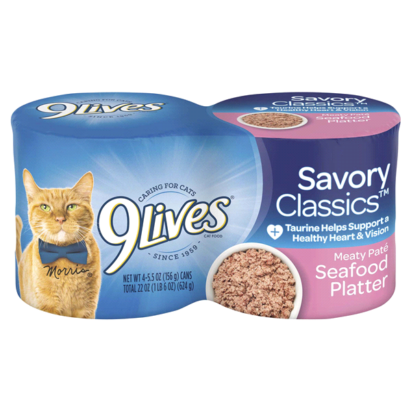 9 Lives Meaty Paté Seafood Platter Wet Cat Food, 4-Pack , 4 x 5.5 oz