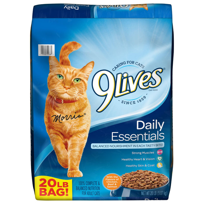 9Lives Daily Essentials Dry Cat Food With Chicken, Beef & Salmon Flavors, 20 lbs