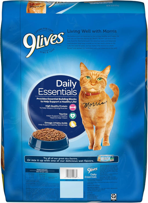 9Lives Daily Essentials Dry Cat Food With Chicken, Beef & Salmon Flavors, 20 lbs