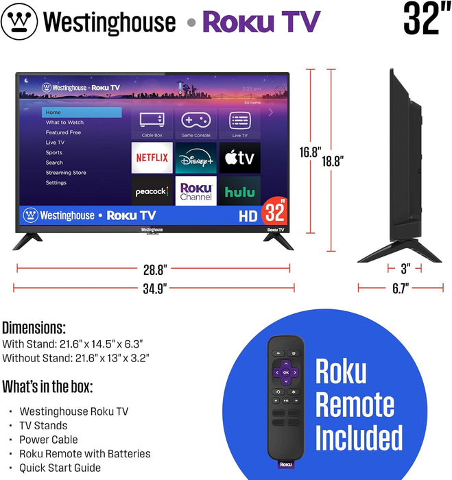 Westinghouse Roku TV 32-Inch Smart Television, 720P LED HD with Wi-Fi Connectivity and Mobile App, 32 in
