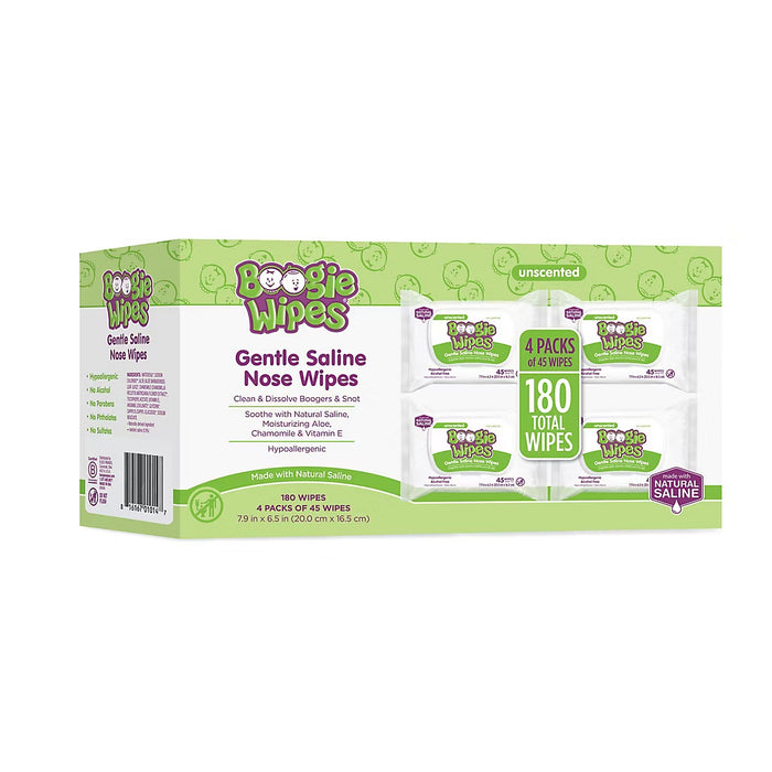 Boogie Wipes Unscented Gentle Nose Wipes, 4-Pack , 4 x 45 ct