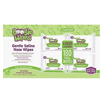 Boogie Wipes Unscented Gentle Nose Wipes, 4-Pack , 4 x 45 ct