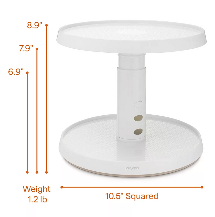 YouCopia Crazy Susan 11" Height Adjustable Two-Tier Turntable, White , 1 pc