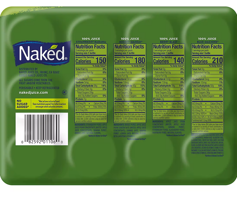 Naked 100% Juice Smoothies Variety Pack, 12-Pack, 12 x 10 oz