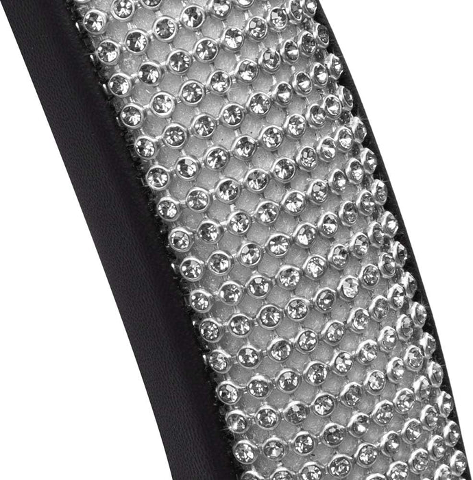 BDK Bling Bling Glitter Diamond Leather Steering Wheel Cover with 9 Rows Crystal Rhinestones, 1 pc