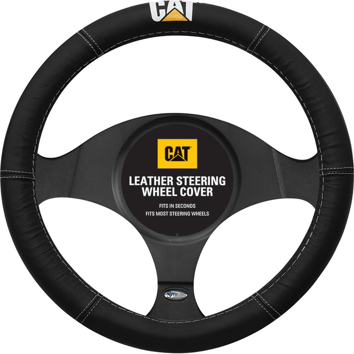 Caterpillar Steering Wheel Cover Leather Black 380mm Diameter, 1 pc