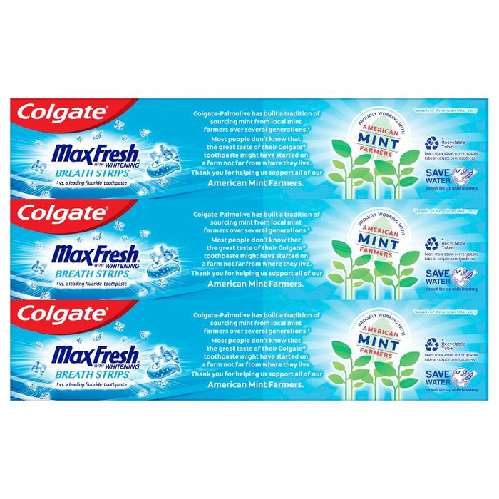 Colgate Max Fresh Toothpaste with Mini Breath Strips, Cool Mint, 3-Pack, 3 x 6.3 oz