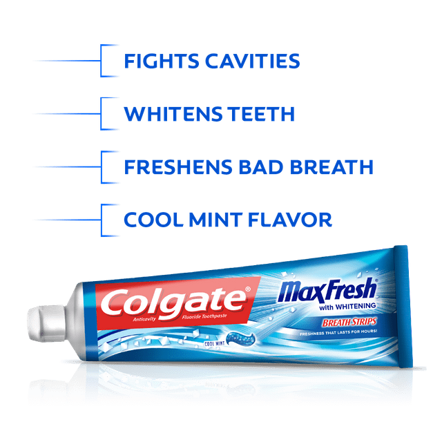 Colgate Max Fresh Toothpaste with Mini Breath Strips, Cool Mint, 2-Pack, 2 x 6.3 oz