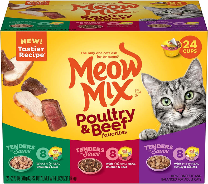 Meow Mix Pultry & Beef Favorites Wet Cat Food , 12 x 2.75 oz