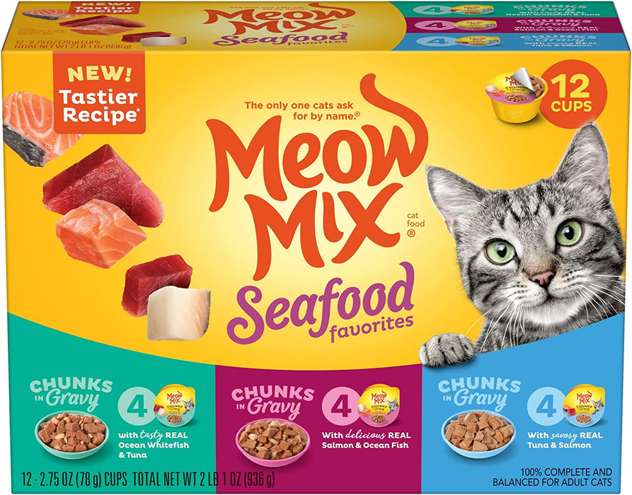 Meow Mix Seafood Favorites Wet Cat Food , 12 x 2.75 oz