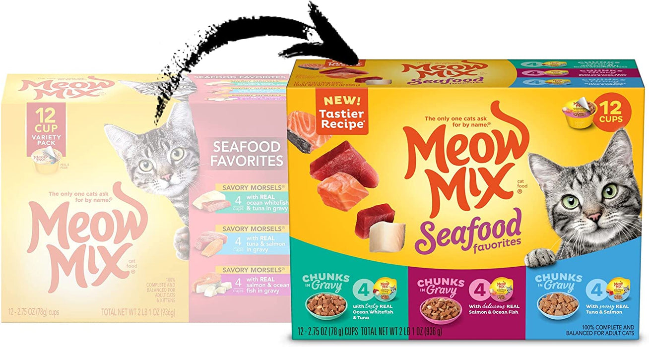 Meow Mix Seafood Favorites Wet Cat Food , 12 x 2.75 oz