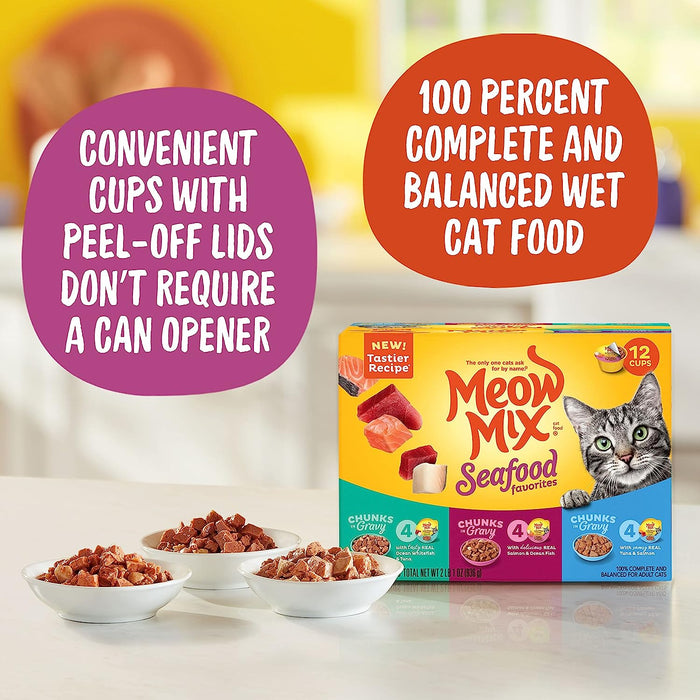 Meow Mix Seafood Favorites Wet Cat Food , 12 x 2.75 oz