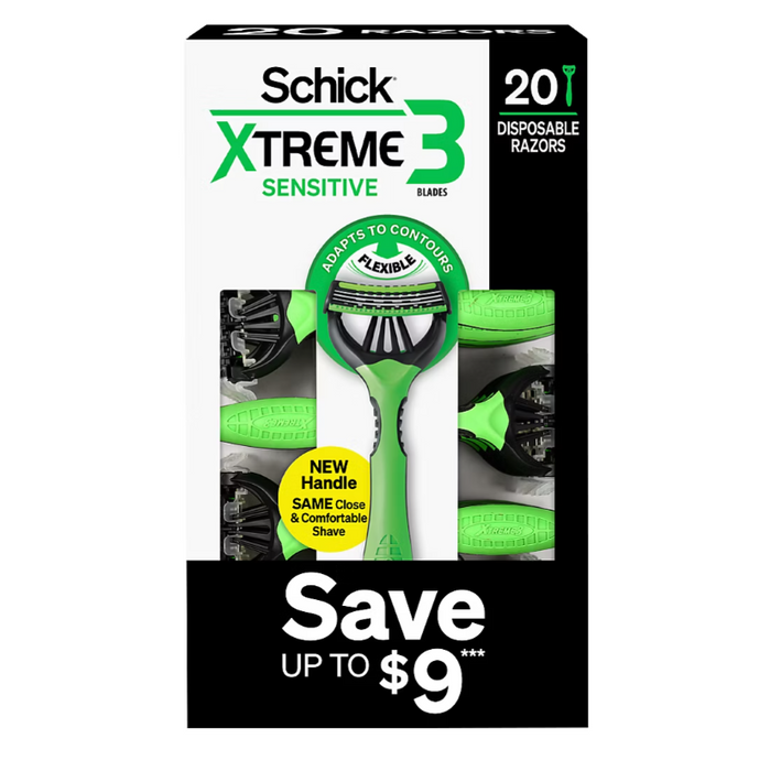 Schick Xtreme3 Sensitive Disposable Blade, 20 PACK