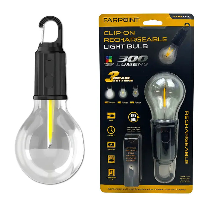 Farpoint Clip On Rechargeable Light Bulb, 300 Lumens , 1 pc