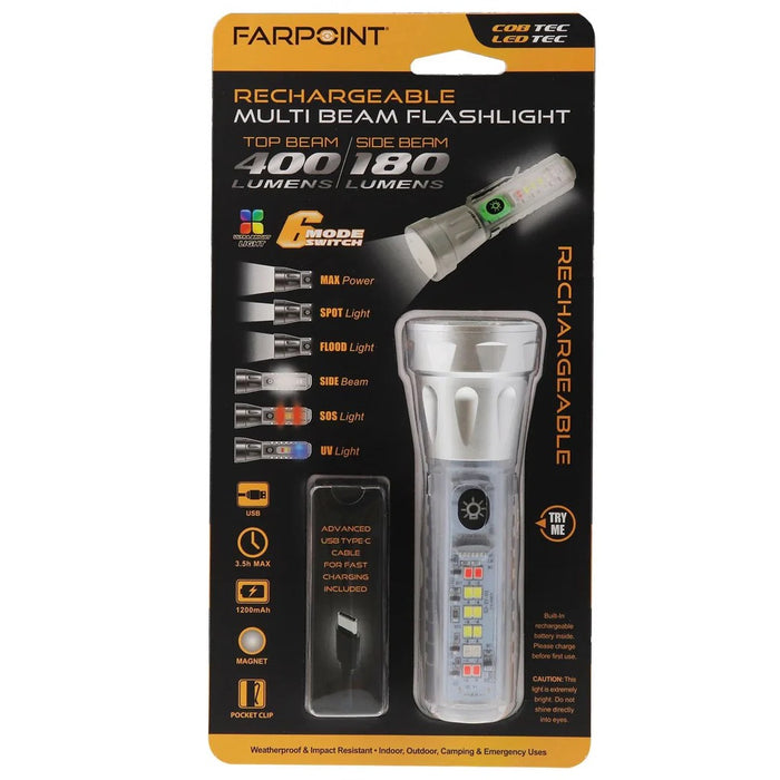 Farpoint Rechargeable Multi-Beam Flashlight, 400 + 180 Lumens , 1 pc