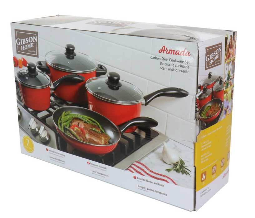 Gibson Armada Cookware Set, Red , 7 pcs