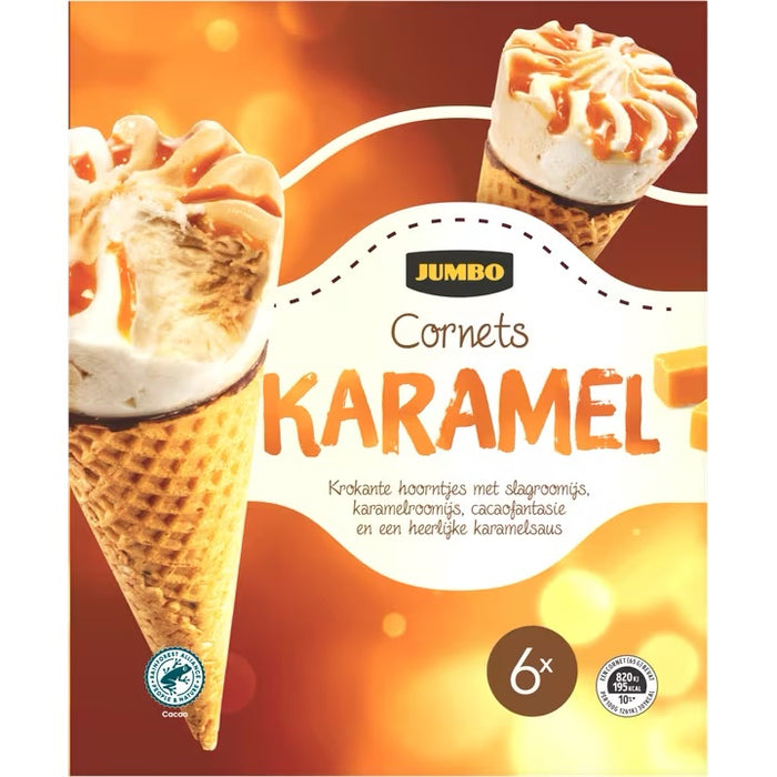 Jumbo Caramel Ice Cream Cones, 6-Piece, 600 ml