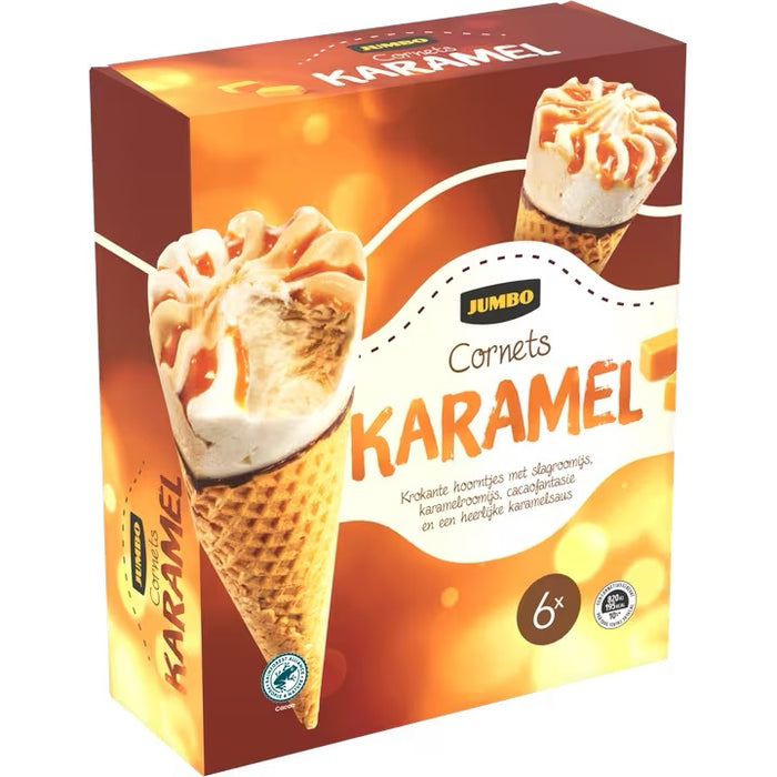 Jumbo Caramel Ice Cream Cones, 6-Piece, 600 ml