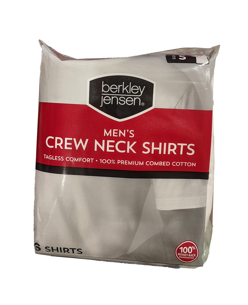 Berkley Jensen Mens Crew Neck Shirts, Small, 6 ct