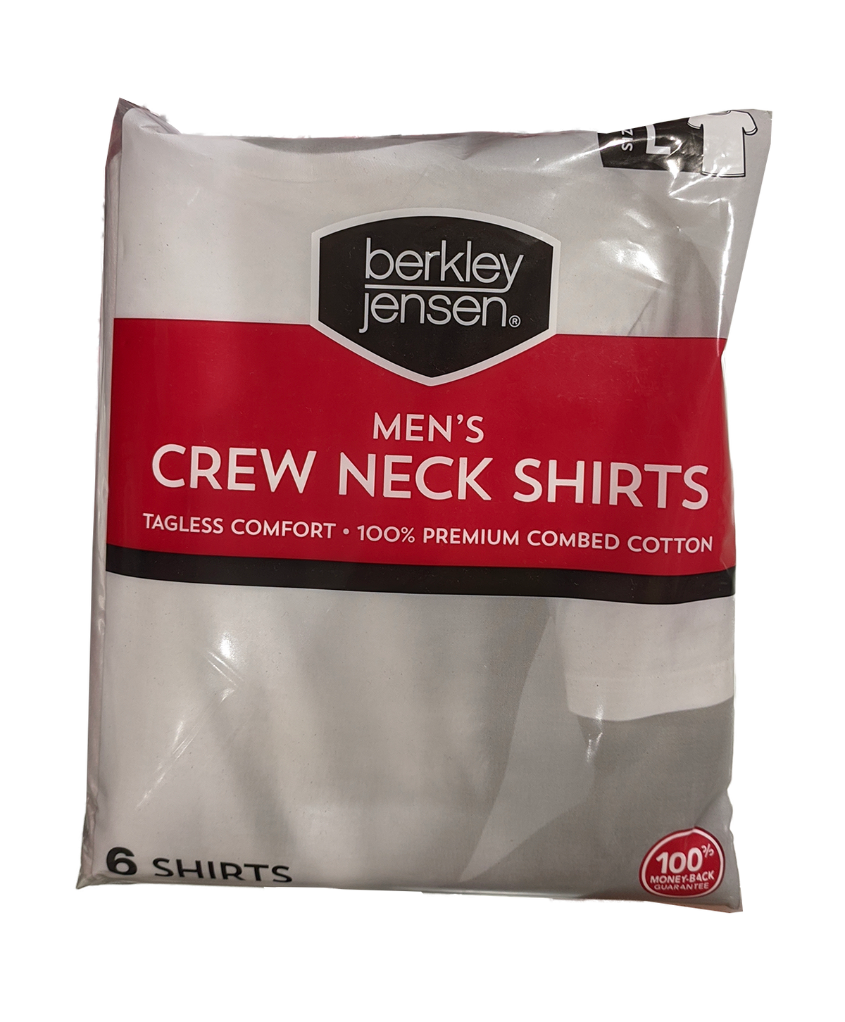 Berkley Jensen Mens Crew Neck Shirts, Large, 6 ct —