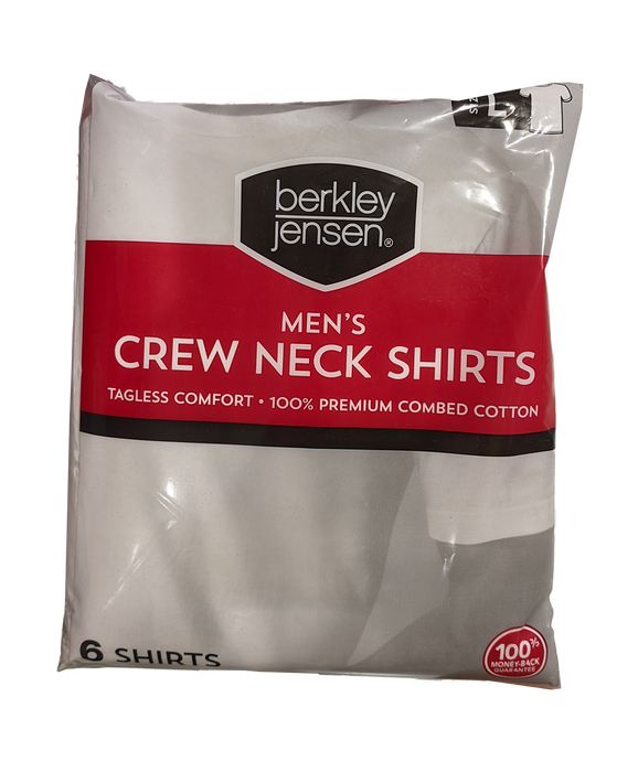 Berkley Jensen Mens Crew Neck Shirts, Large, 6 ct