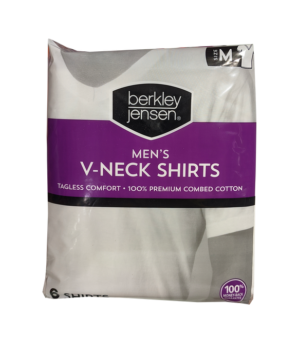 Berkley Jensen Mens V-Neck Shirts, Medium, 6 ct