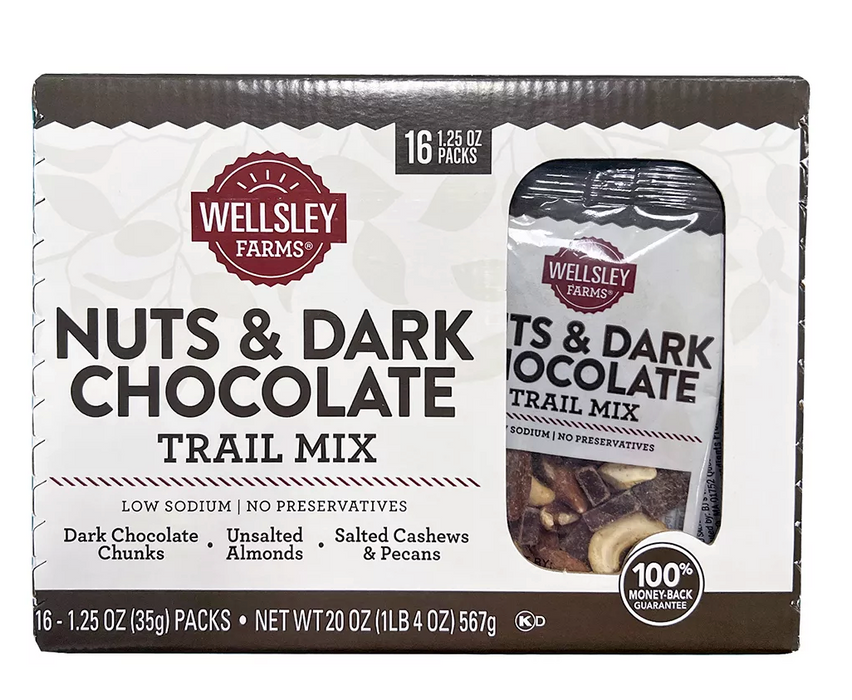 Wellsley Farms Nuts & Dark Chocolate Trail Mix, 16 x 1.25 oz