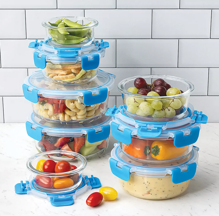 Berkley Jensen 16-Piece Round Glass Food Storage Set With Artight Locking Lids , 16 pcs