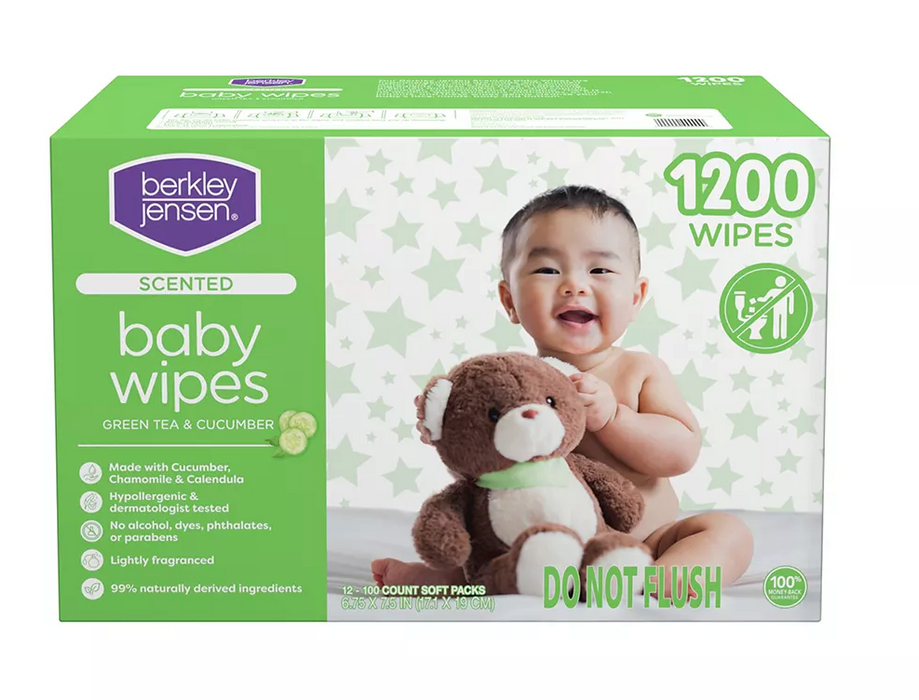 Berkley Jensen Green Tea & Cucumber Scented Baby Wipes , 1200 ct