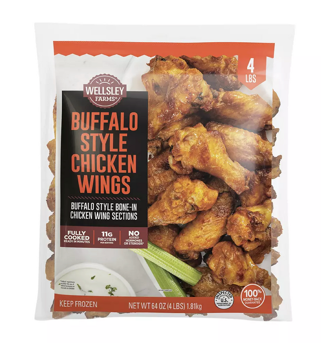 Wellsley Farms Bone-In Buffalo Style Frozen Chicken Wings, 4 lbs