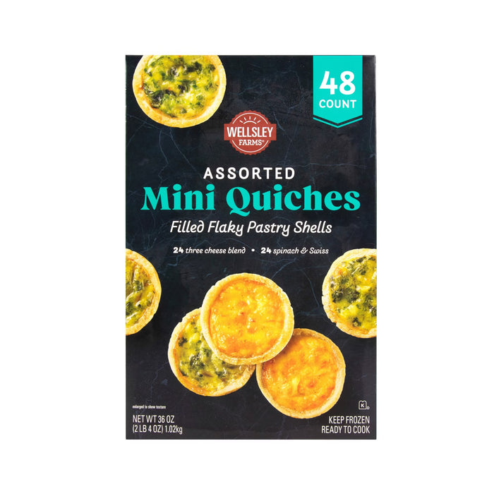 Wellsley Farms Assorted Mini Quiche - Spinach & Swiss, Three-Cheese, 48 ct