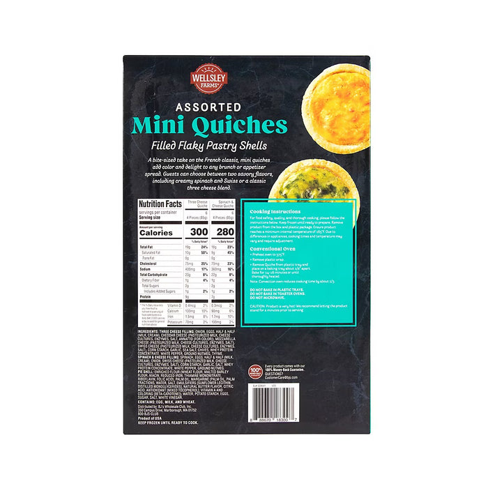 Wellsley Farms Assorted Mini Quiche - Spinach & Swiss, Three-Cheese, 48 ct