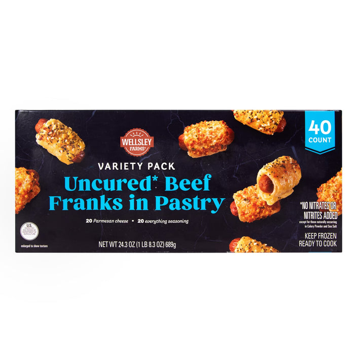 Wellsley Farms Uncured Cocktail Beef Franks Variety Pack - Parmesan Crusted, Everything Seasoning, 40 CT