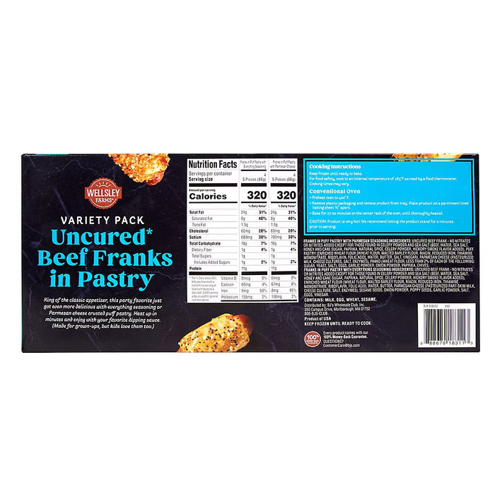 Wellsley Farms Uncured Cocktail Beef Franks Variety Pack - Parmesan Crusted, Everything Seasoning, 40 CT