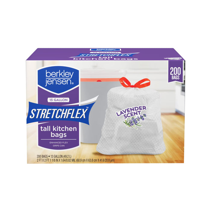 Berkley Jensen 13 Gallon Lavender Scented Drawstring Stretchflex Trash Bags, 200 x 13 gal