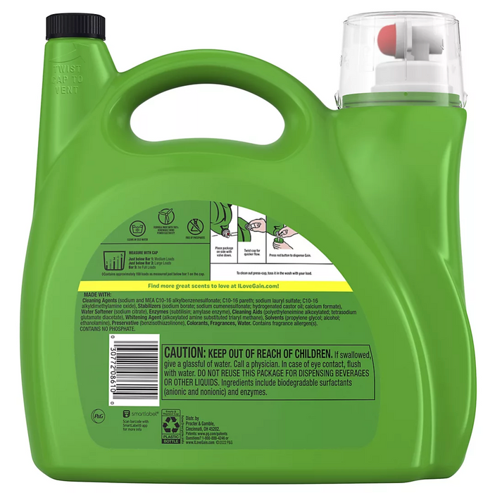 Gain + Aroma Boost Liquid Laundry Detergent, Moonlight Breeze Scent , 208 oz