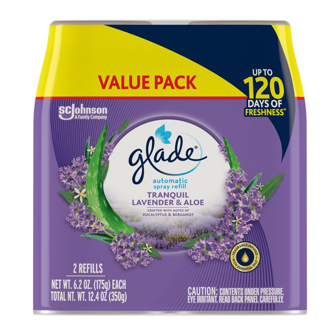 Glade Automatic Spray Refill, Air Freshener, Tranquil Lavender & Aloe, 2 Refills, 2 x 6.2 oz