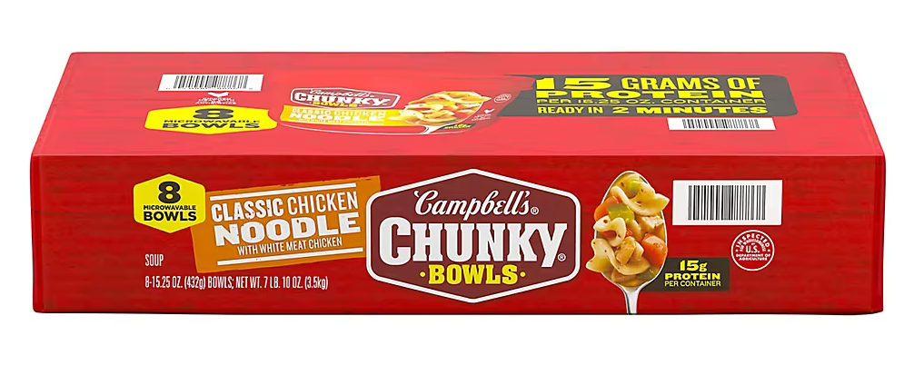 Campbell's Chunky Classic Chicken Noodle Soup Microwavable Bowl, 8-Pack, 8 x 15.25 oz