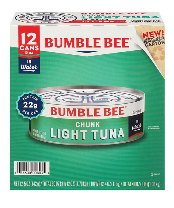 Bumble Bee Chunk Light Tuna in Water, 12-Pack, 12 x 50 oz