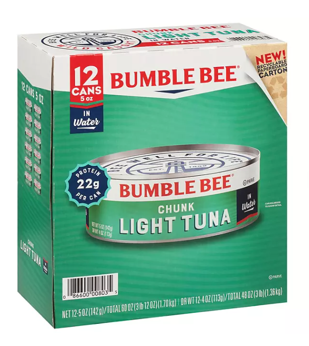 Bumble Bee Chunk Light Tuna in Water, 12-Pack, 12 x 50 oz