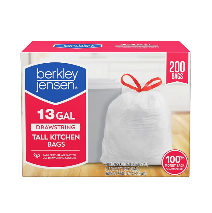 Bj Drawstring Tall Kitchen Bags, 200 X 13 GAL